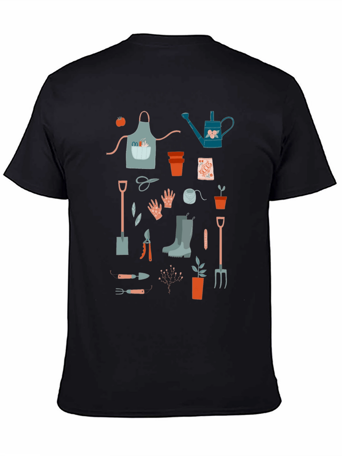 Gardening Tools Graphic Tee - Black Cotton T-Shirt