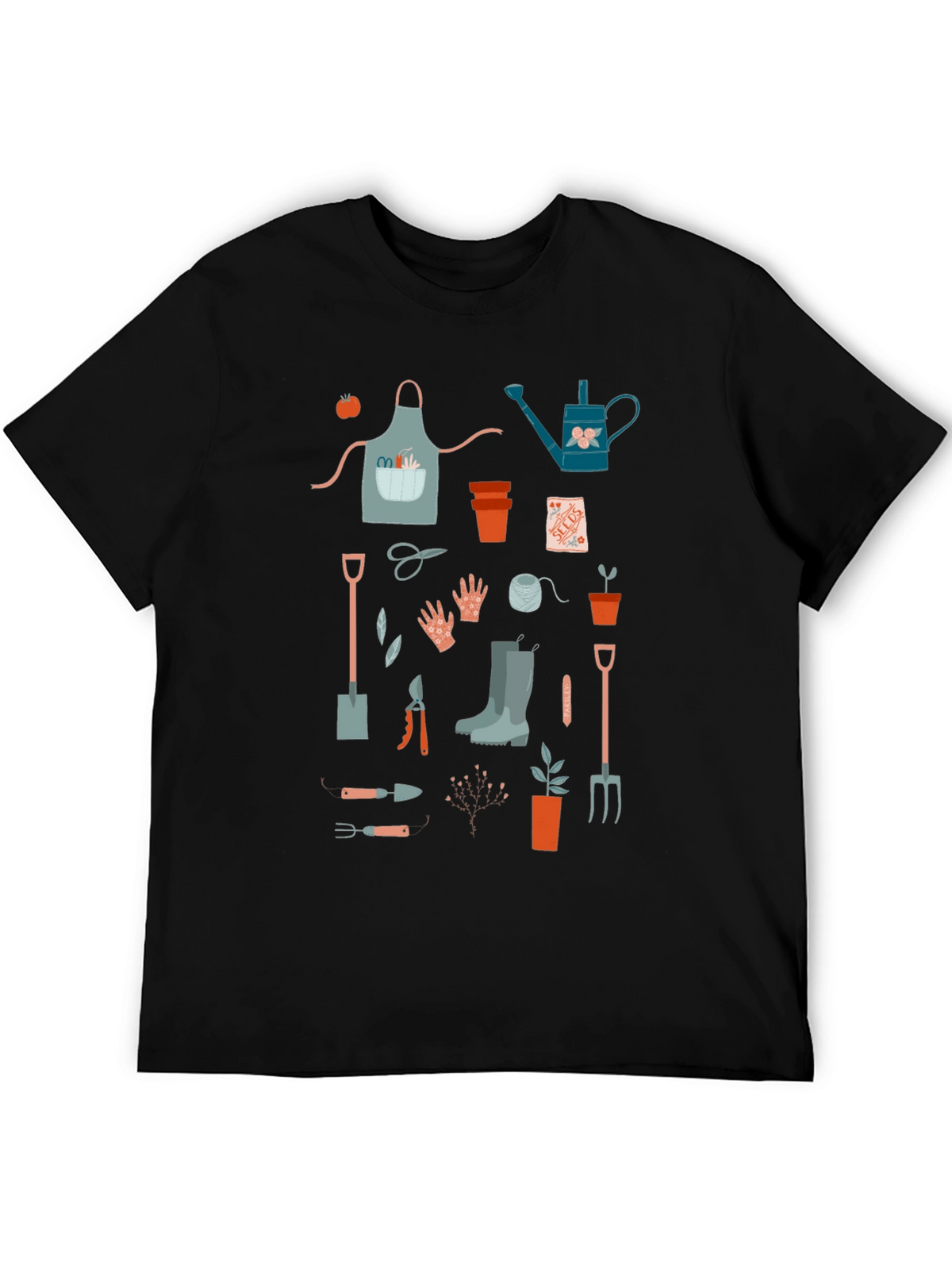 Gardening Tools Graphic Tee - Black Cotton T-Shirt