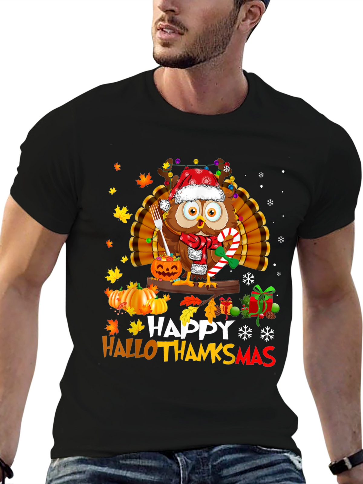 HalloThanksmas Owl T-Shirt - Holiday Tee
