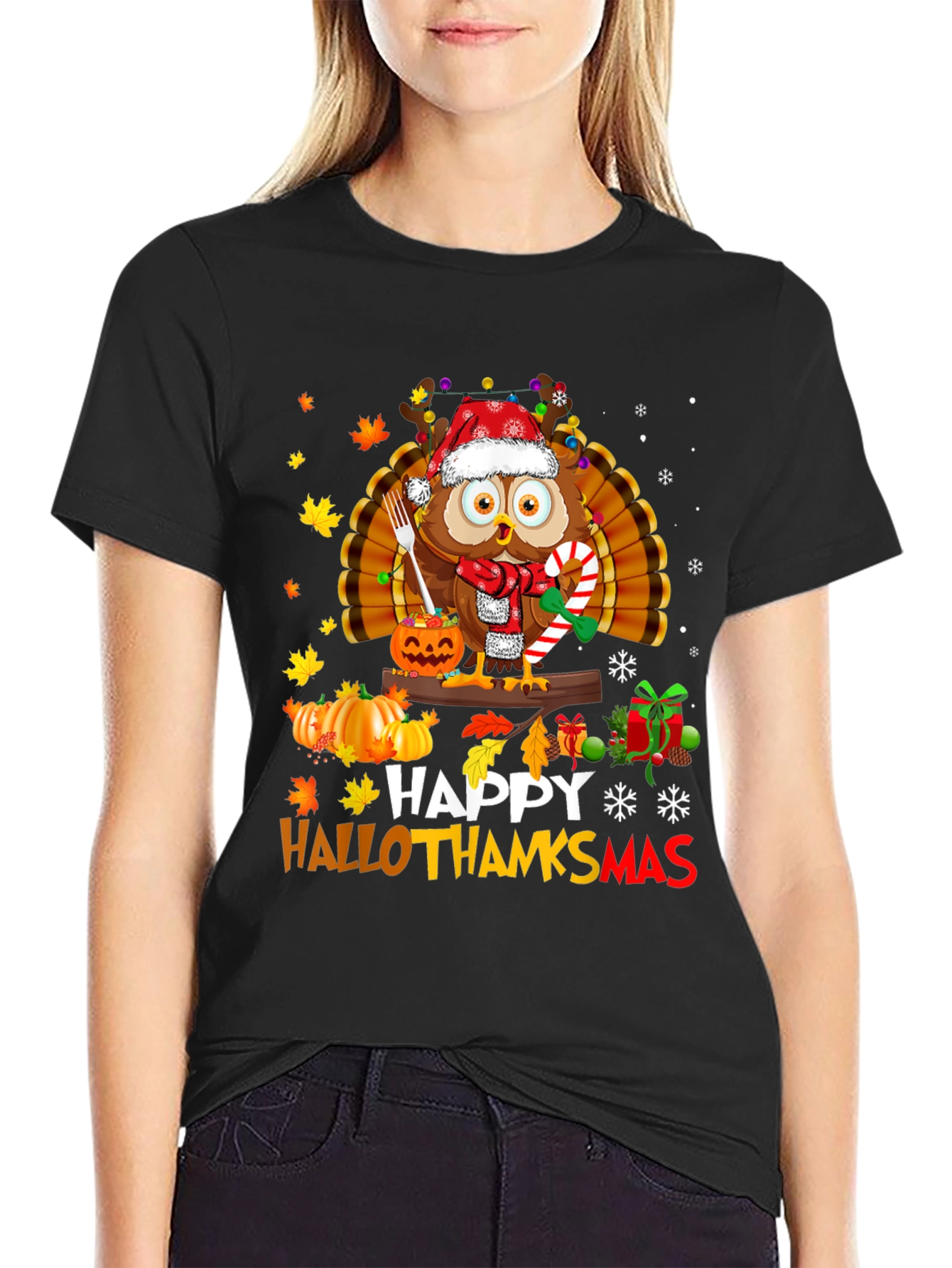 HalloThanksmas Owl T-Shirt - Holiday Tee