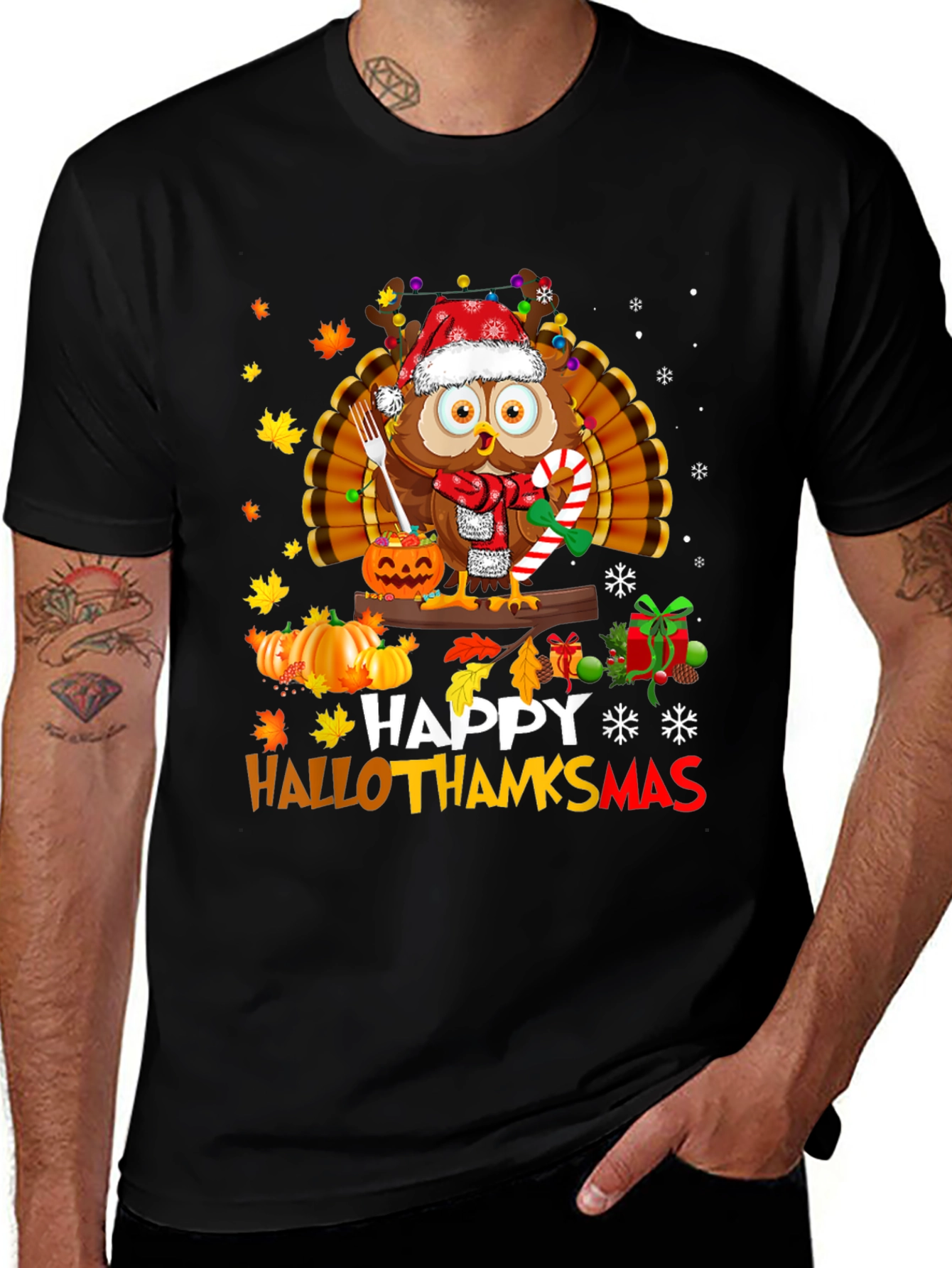 HalloThanksmas Owl T-Shirt - Holiday Tee