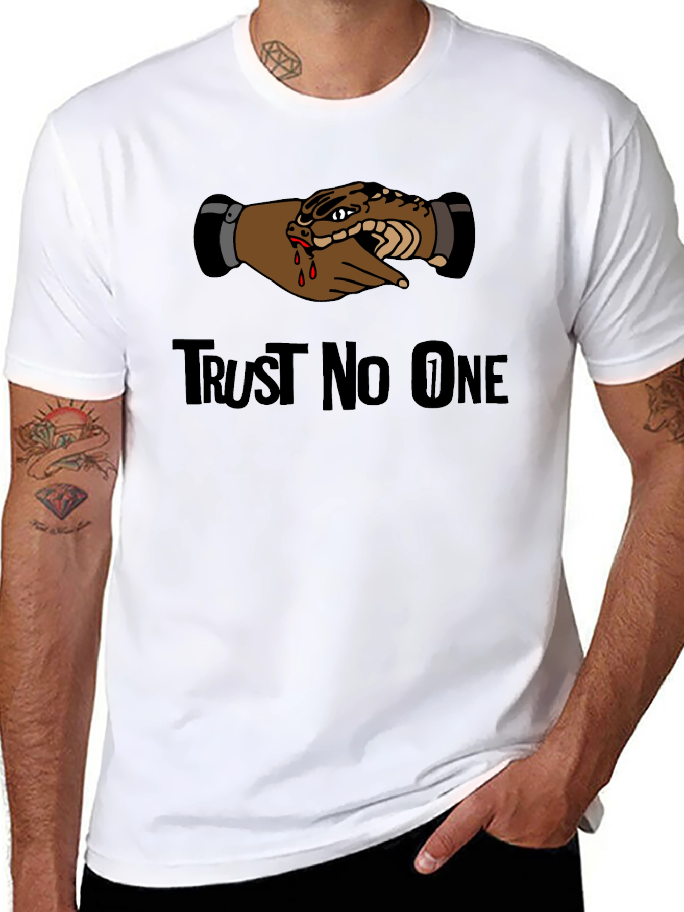 Trust No One Snake Handshake Graphic Tee