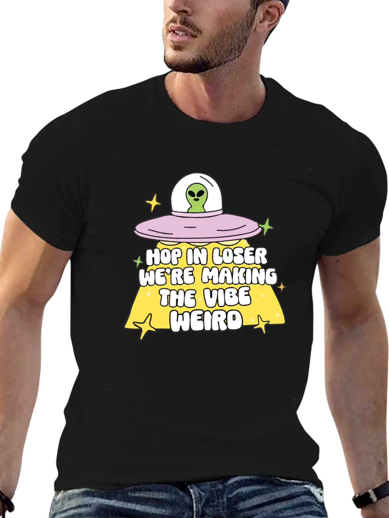 Alien UFO Hop In Loser Graphic T-Shirt