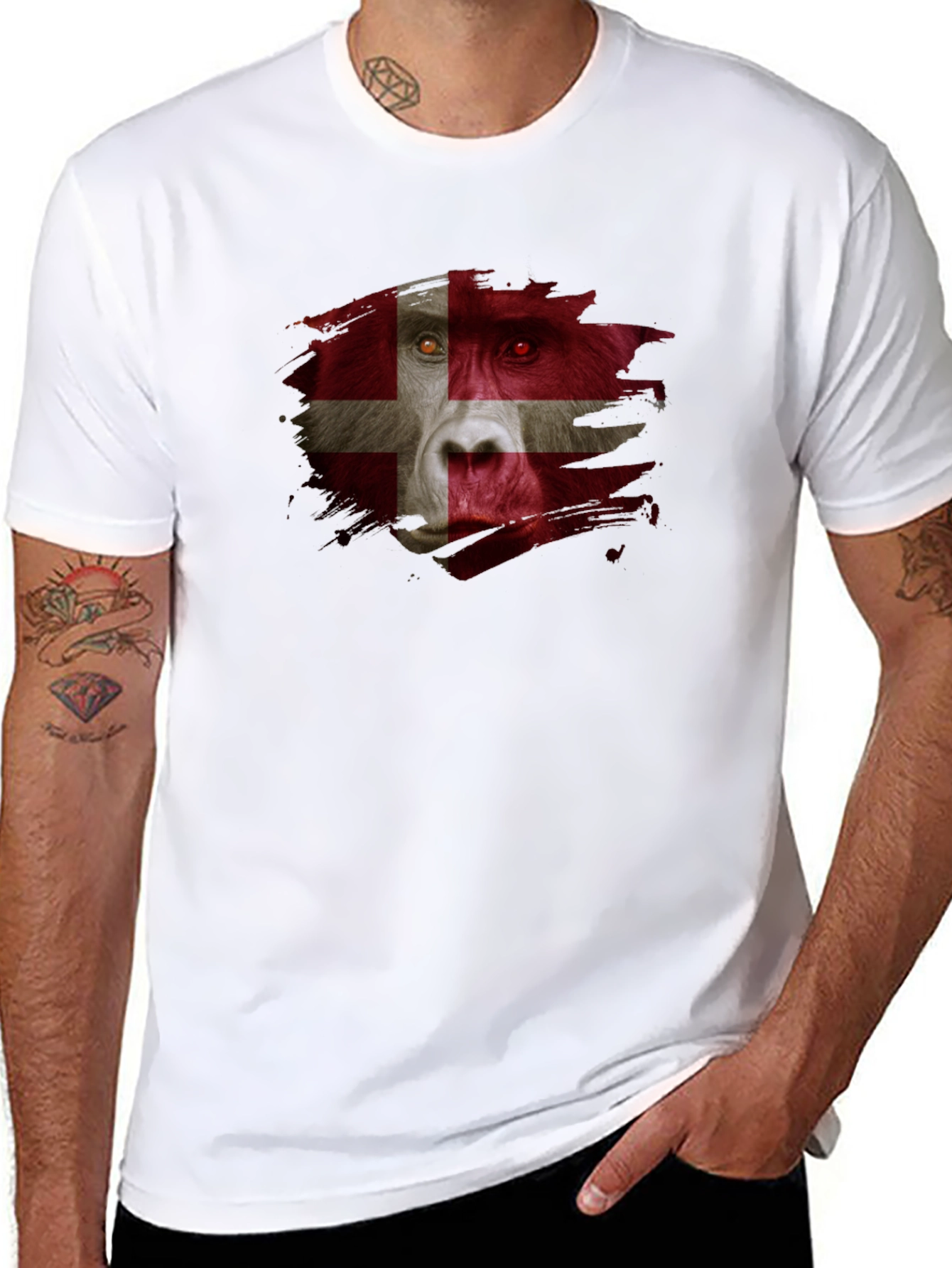 Danish Flag Gorilla Graphic T-Shirt