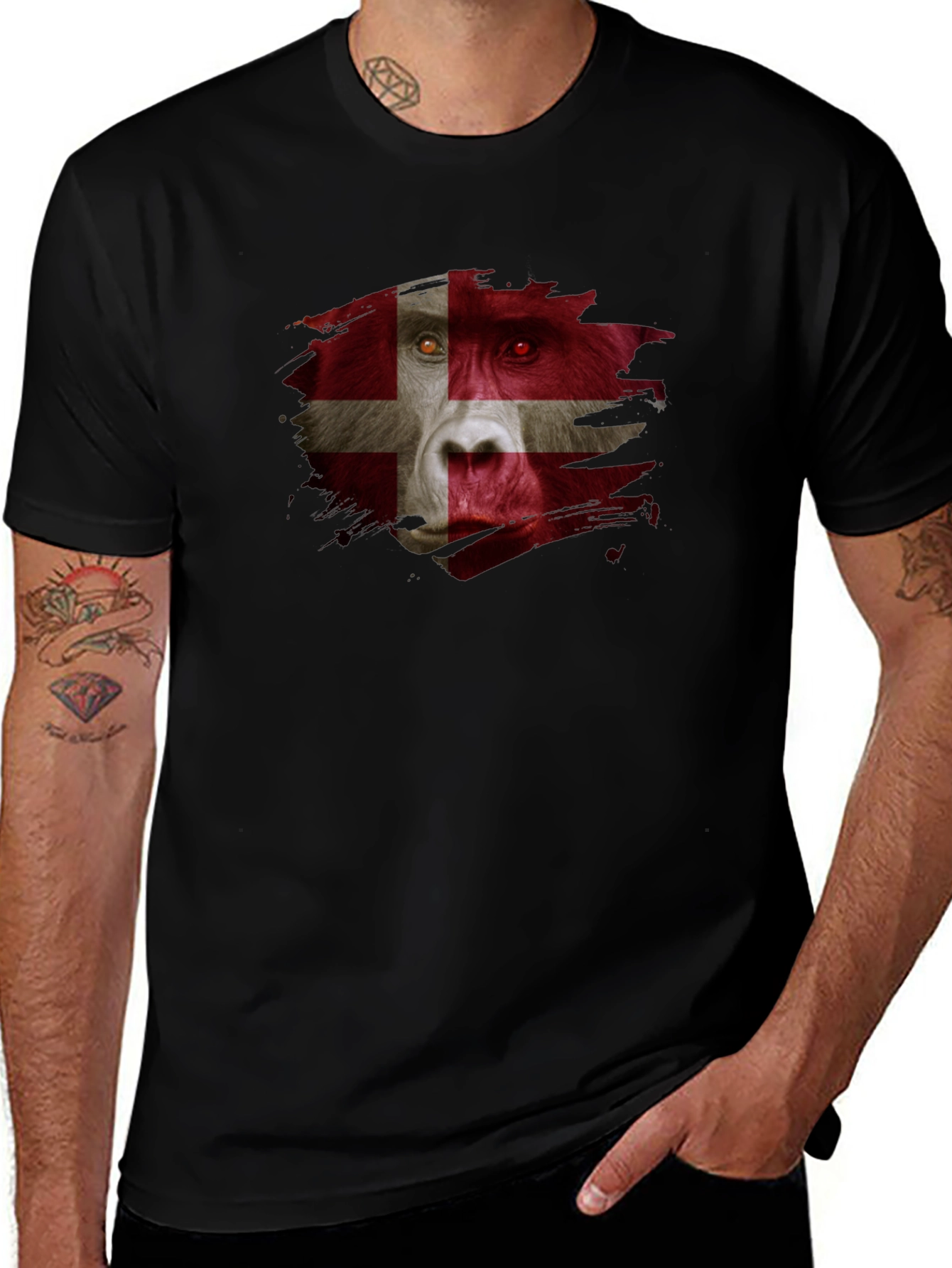 Danish Flag Gorilla Graphic T-Shirt