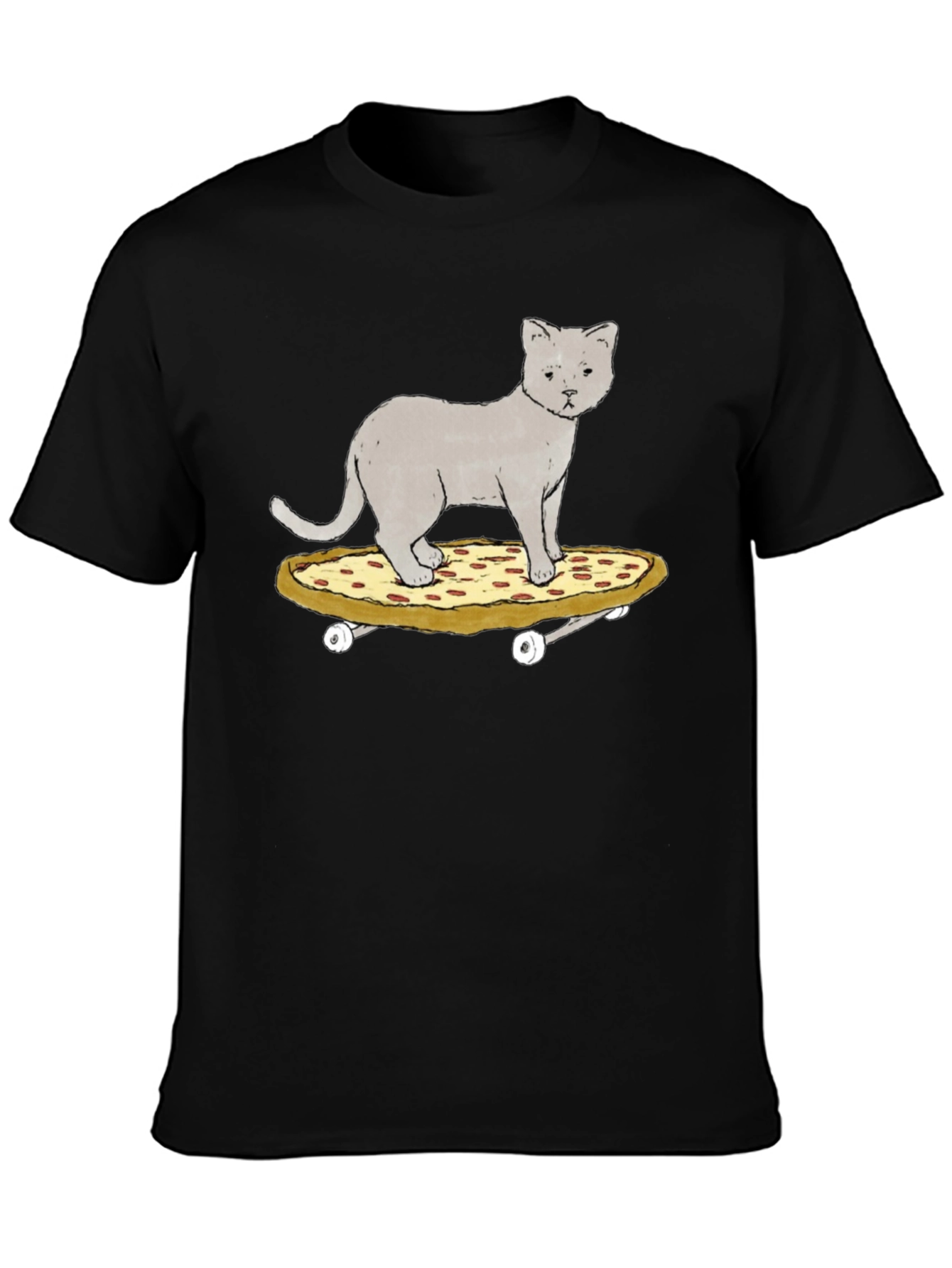 Cat Riding Pizza Skateboard T-Shirt