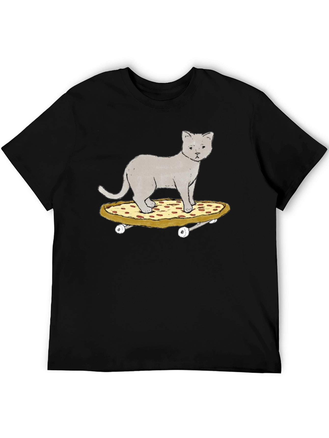 Cat Riding Pizza Skateboard T-Shirt