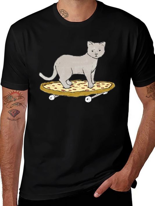 Cat Riding Pizza Skateboard T-Shirt