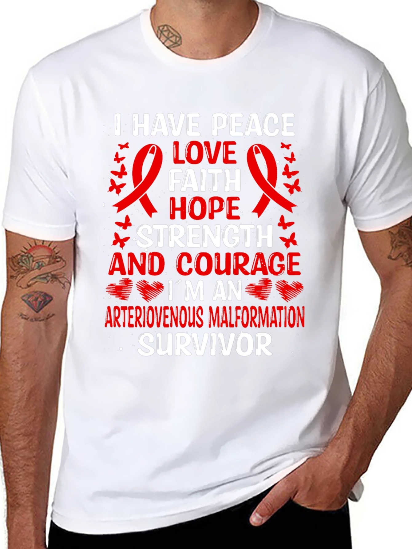 AVM Survivor T-Shirt: Peace Love Strength