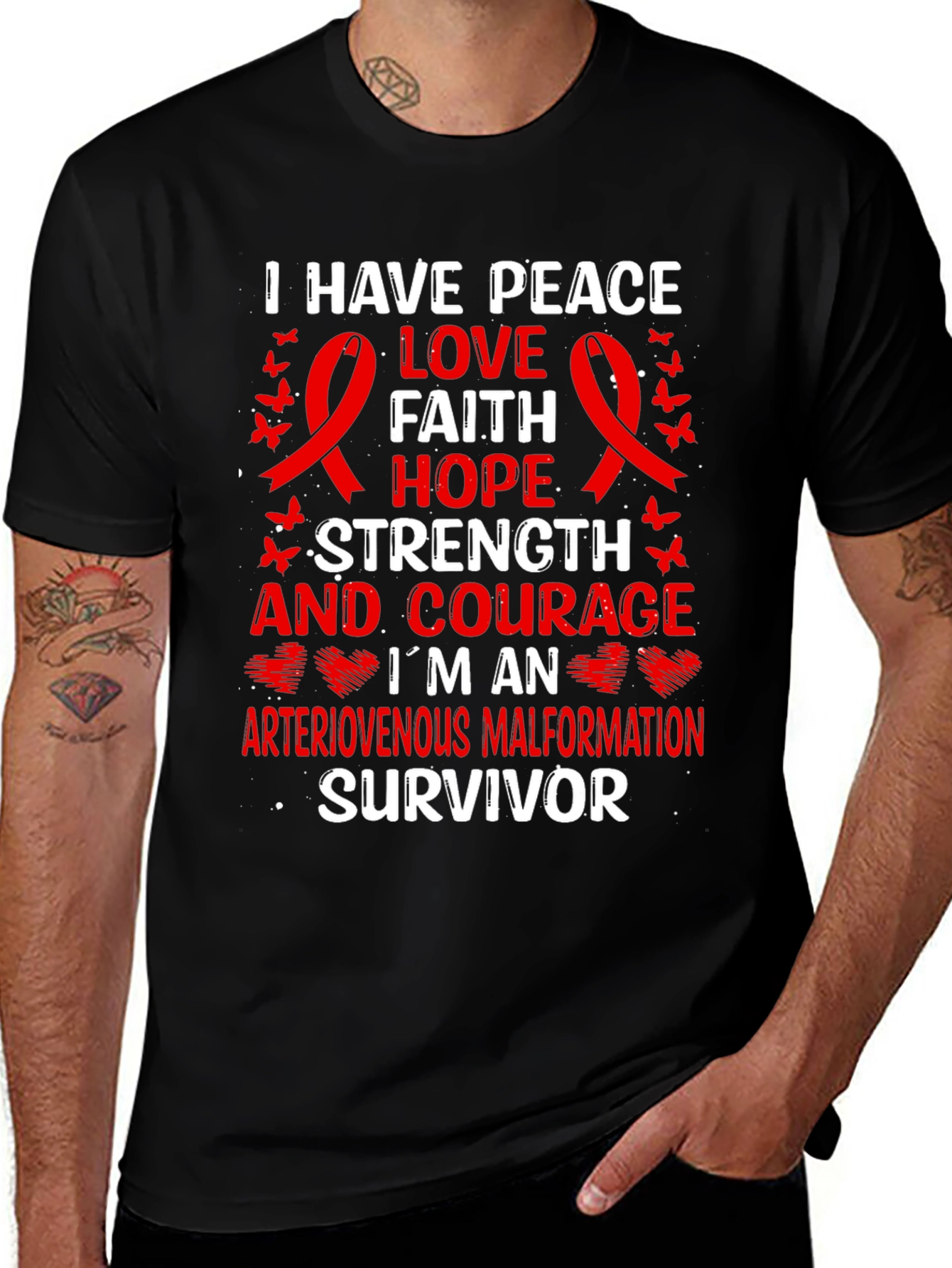 AVM Survivor T-Shirt: Peace Love Strength