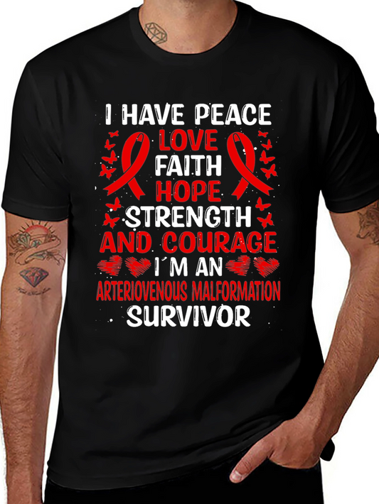AVM Survivor T-Shirt: Peace Love Strength
