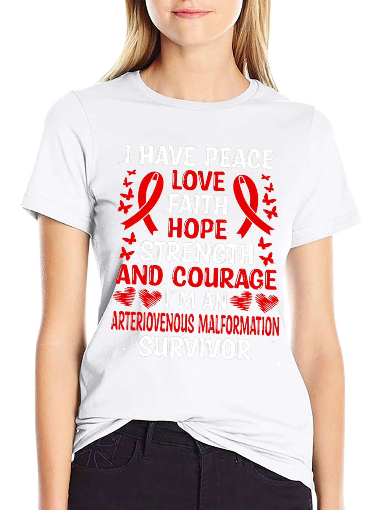 AVM Survivor T-Shirt: Peace Love Strength