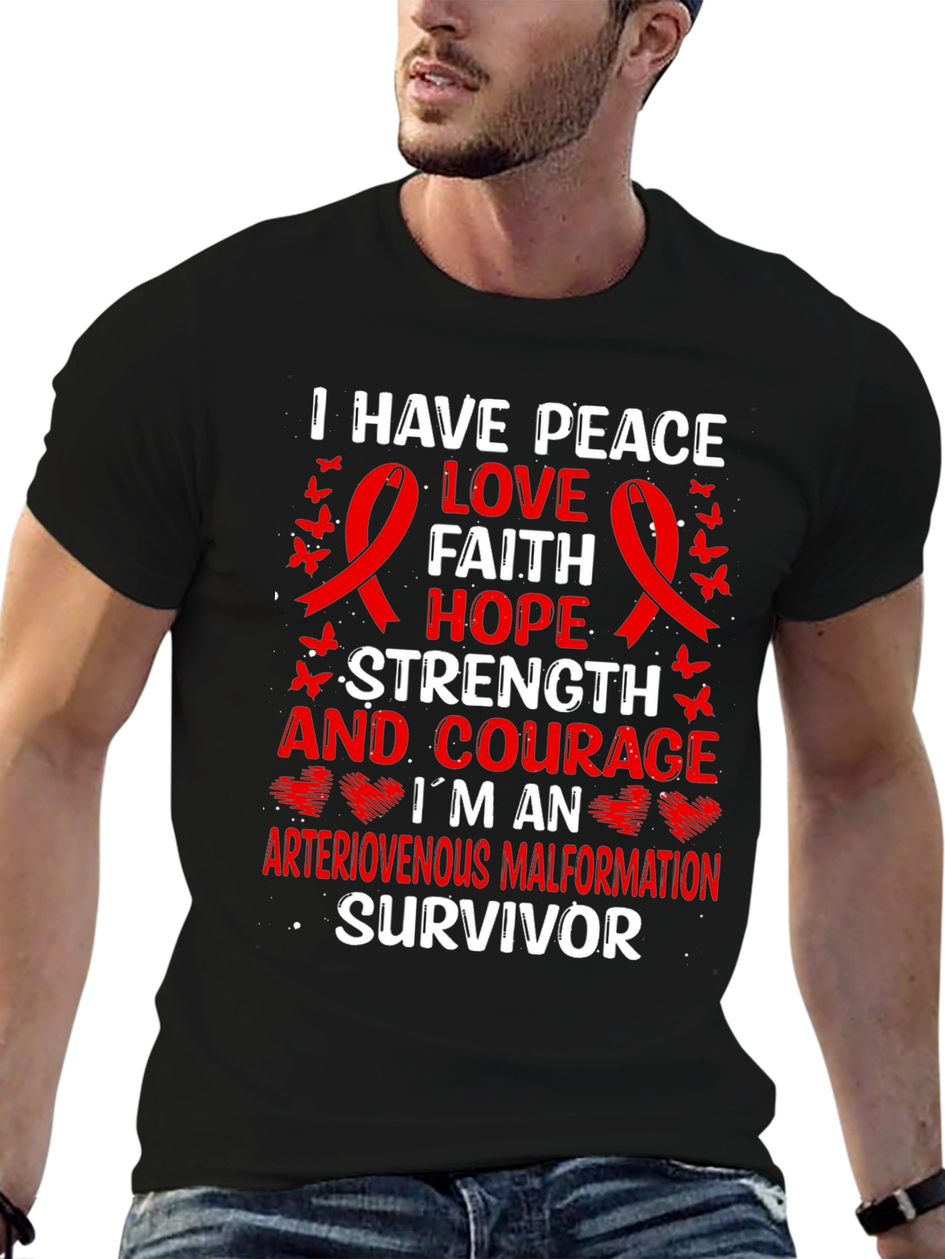AVM Survivor T-Shirt: Peace Love Strength