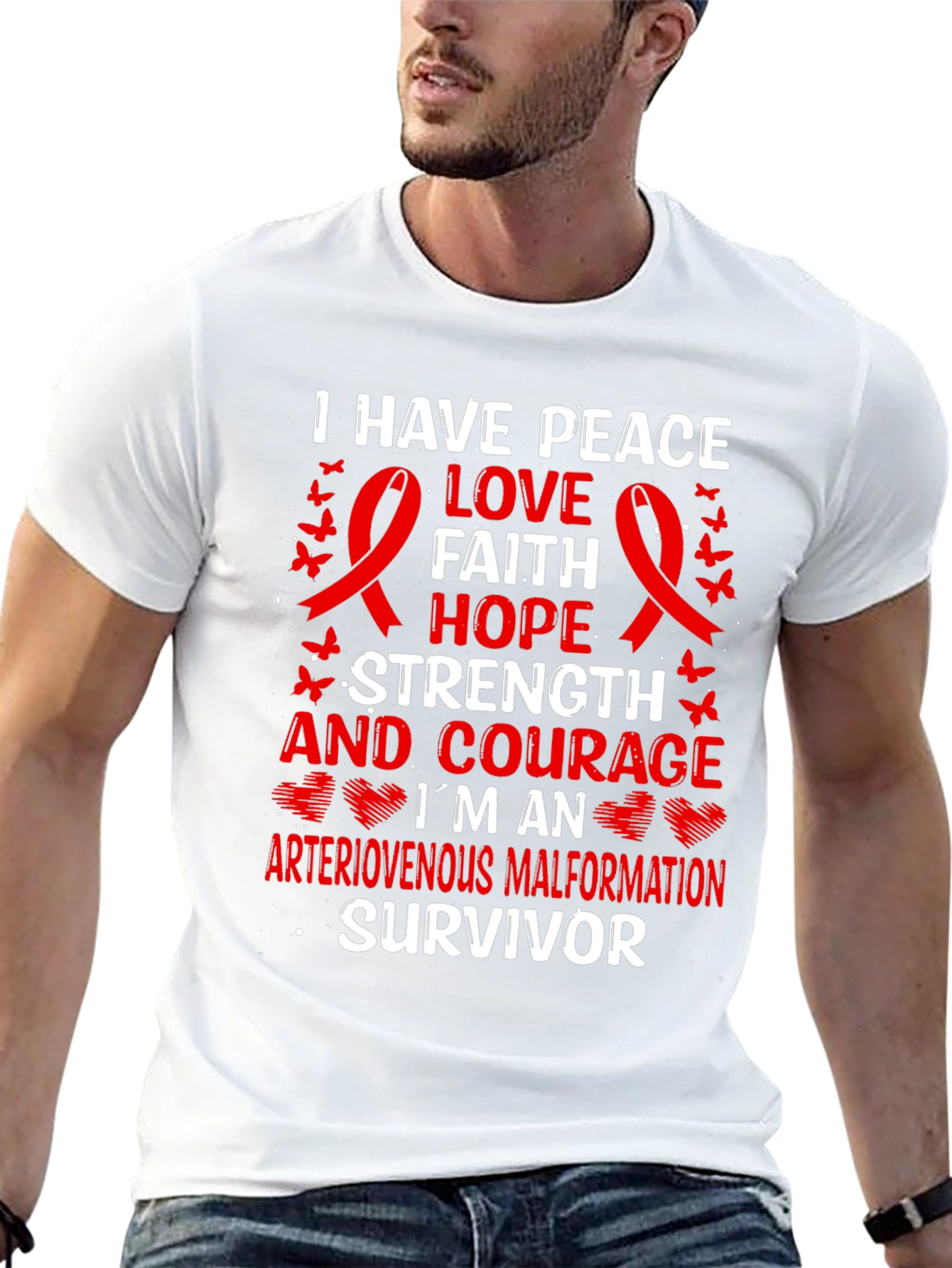 AVM Survivor T-Shirt: Peace Love Strength