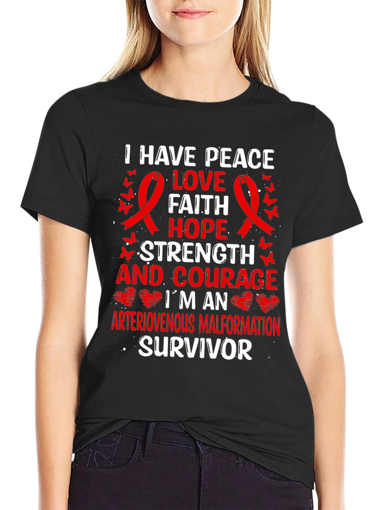 AVM Survivor T-Shirt: Peace Love Strength