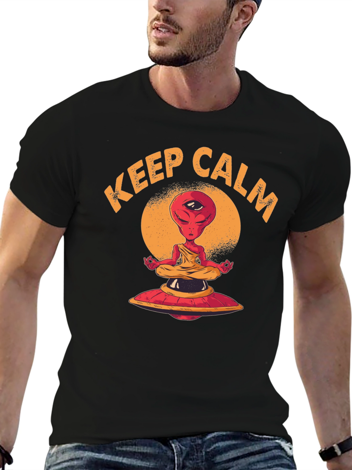 Keep Calm Meditating Alien UFO T-Shirt