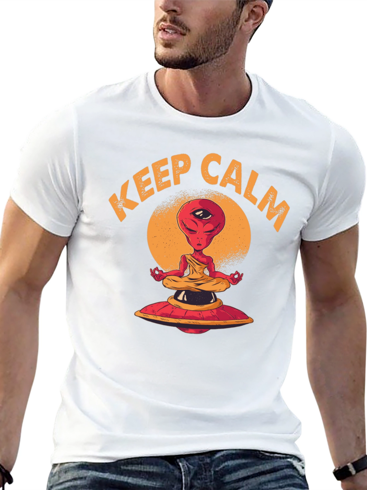 Keep Calm Meditating Alien UFO T-Shirt