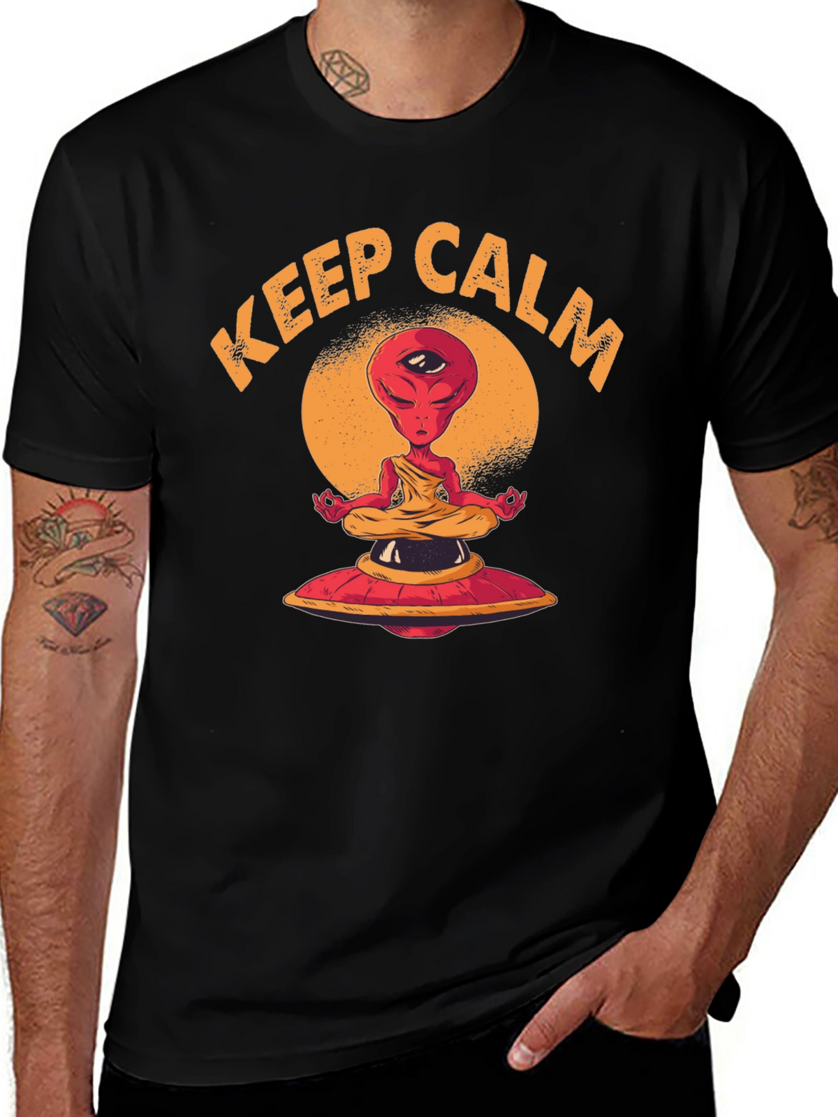 Keep Calm Meditating Alien UFO T-Shirt