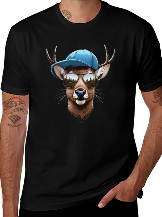 Cool Deer Graphic T-Shirt - Mens Black Tee