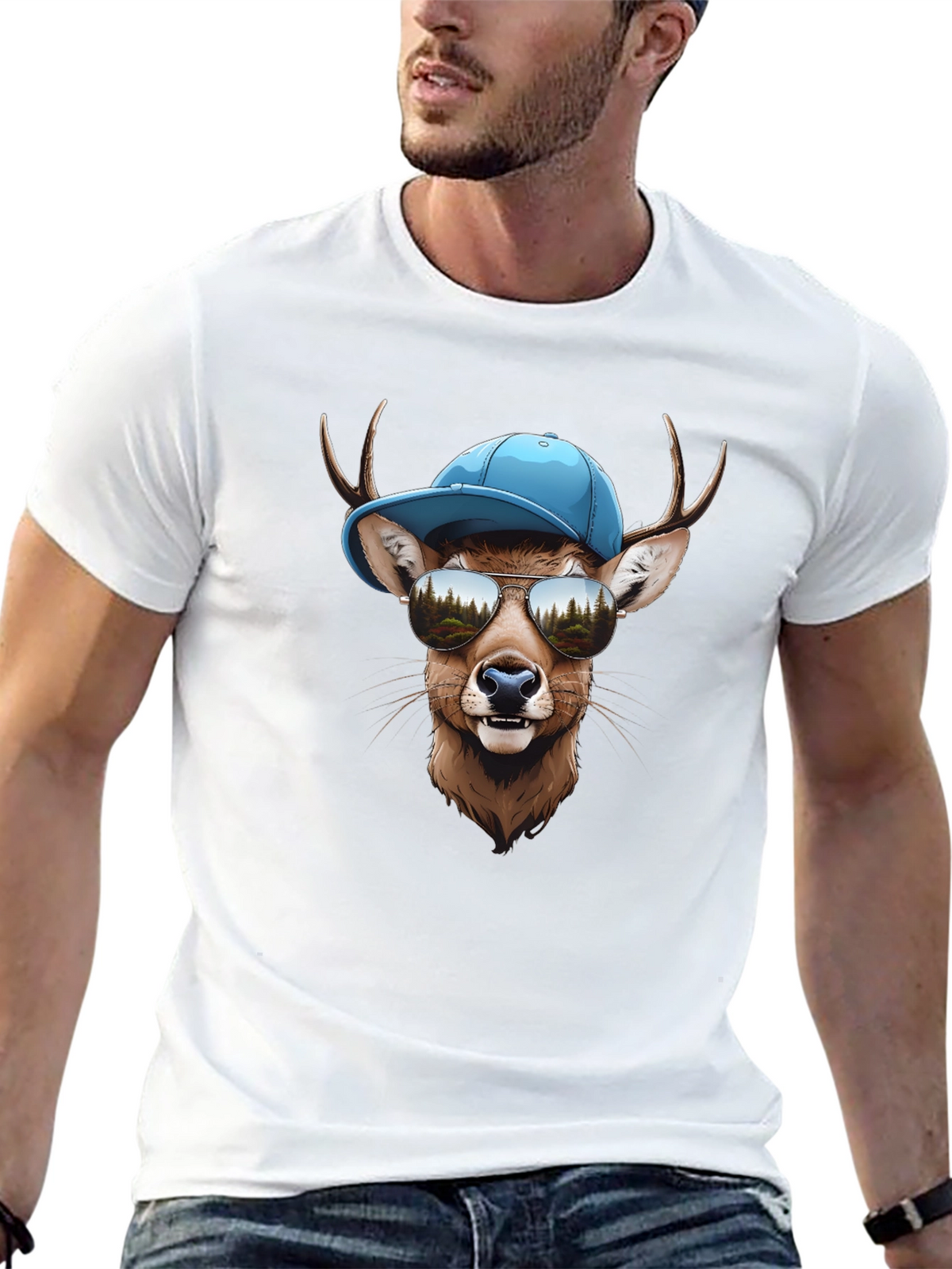 Cool Deer Graphic T-Shirt - Mens Black Tee