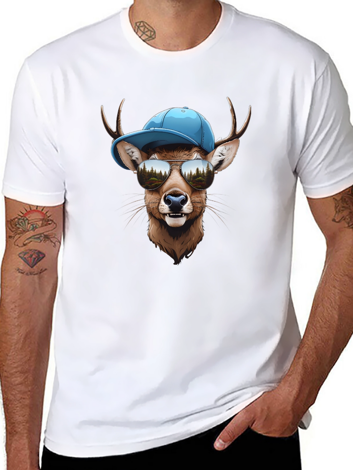 Cool Deer Graphic T-Shirt - Mens Black Tee
