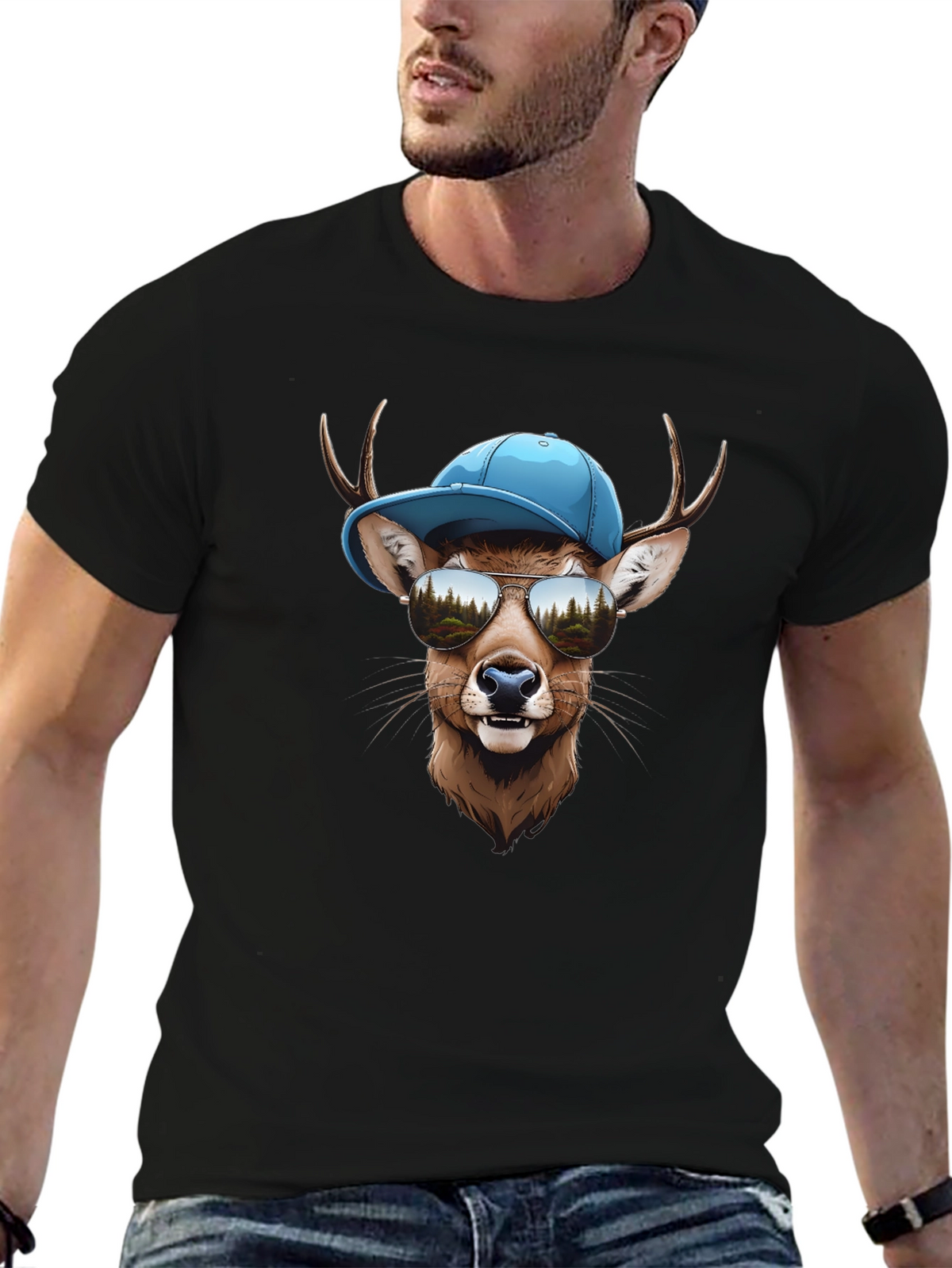 Cool Deer Graphic T-Shirt - Mens Black Tee