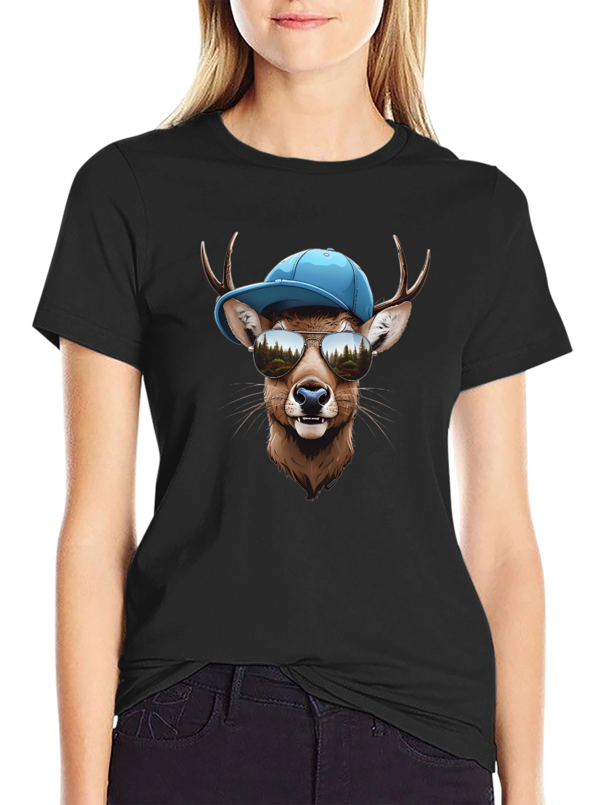 Cool Deer Graphic T-Shirt - Mens Black Tee