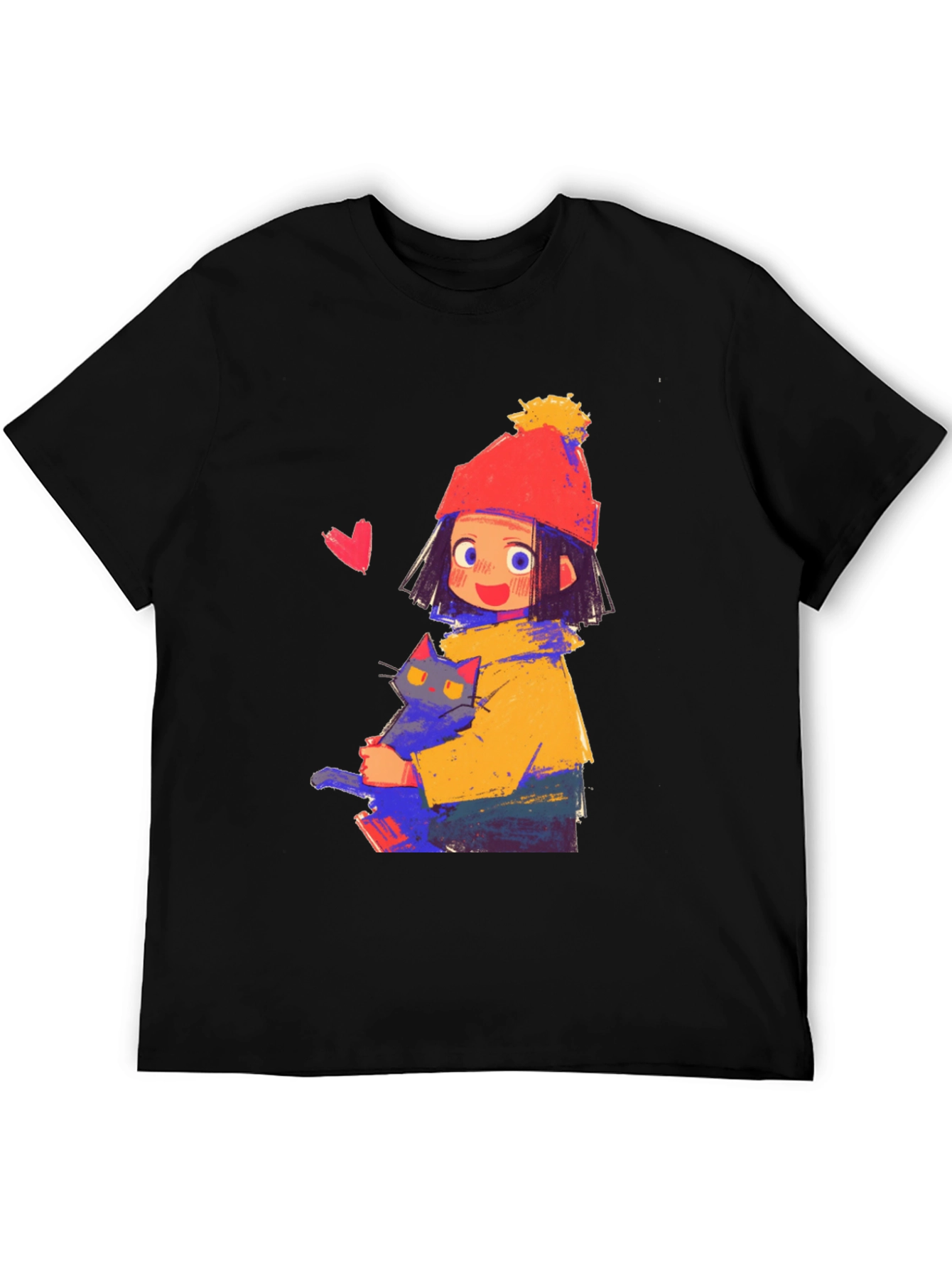 Cute Girl with Cat Graphic Tee