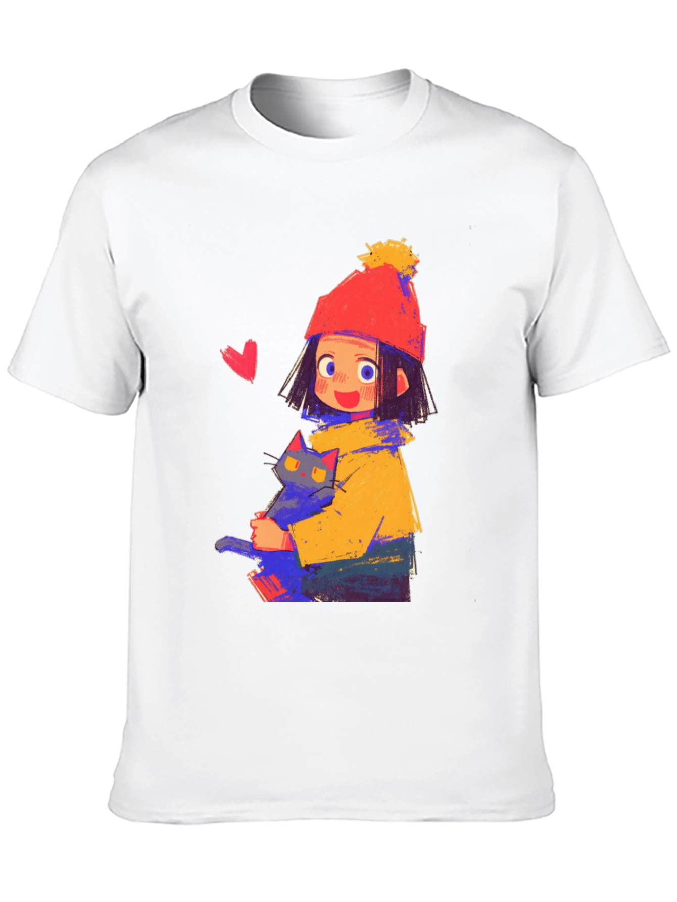 Cute Girl with Cat Graphic Tee