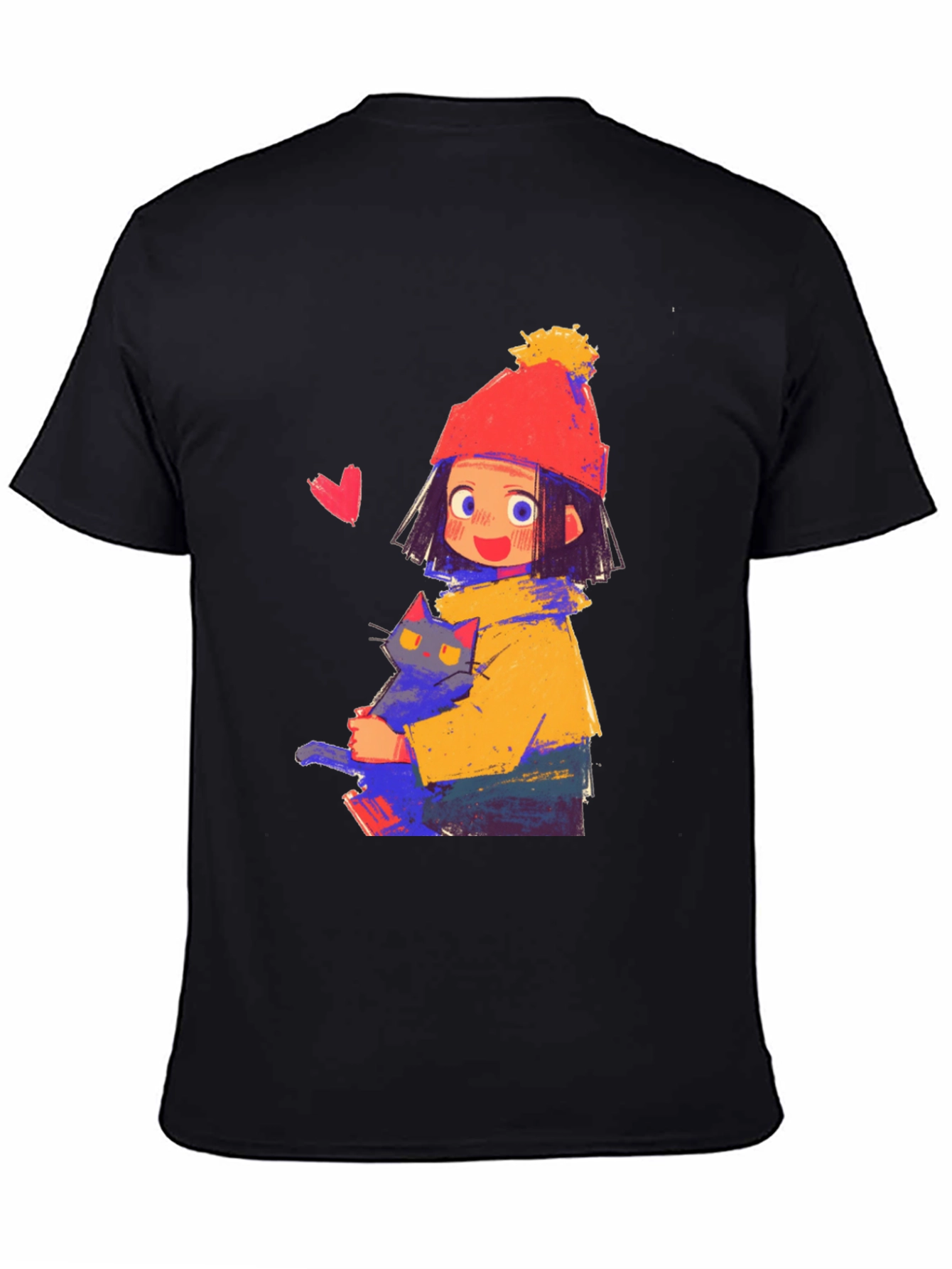 Cute Girl with Cat Graphic Tee