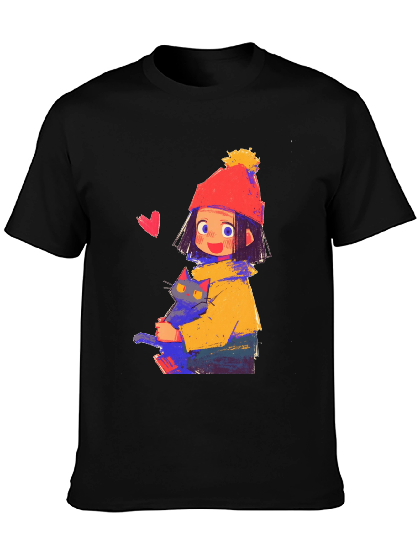 Cute Girl with Cat Graphic Tee