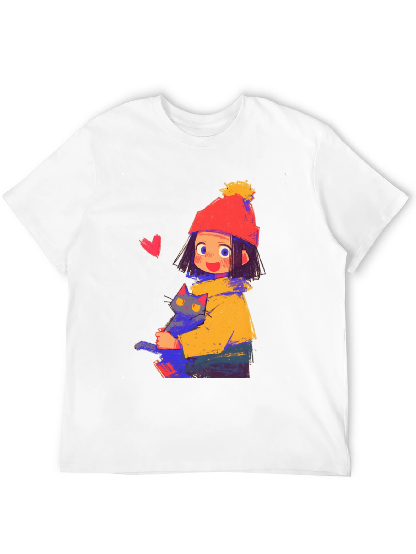 Cute Girl with Cat Graphic Tee