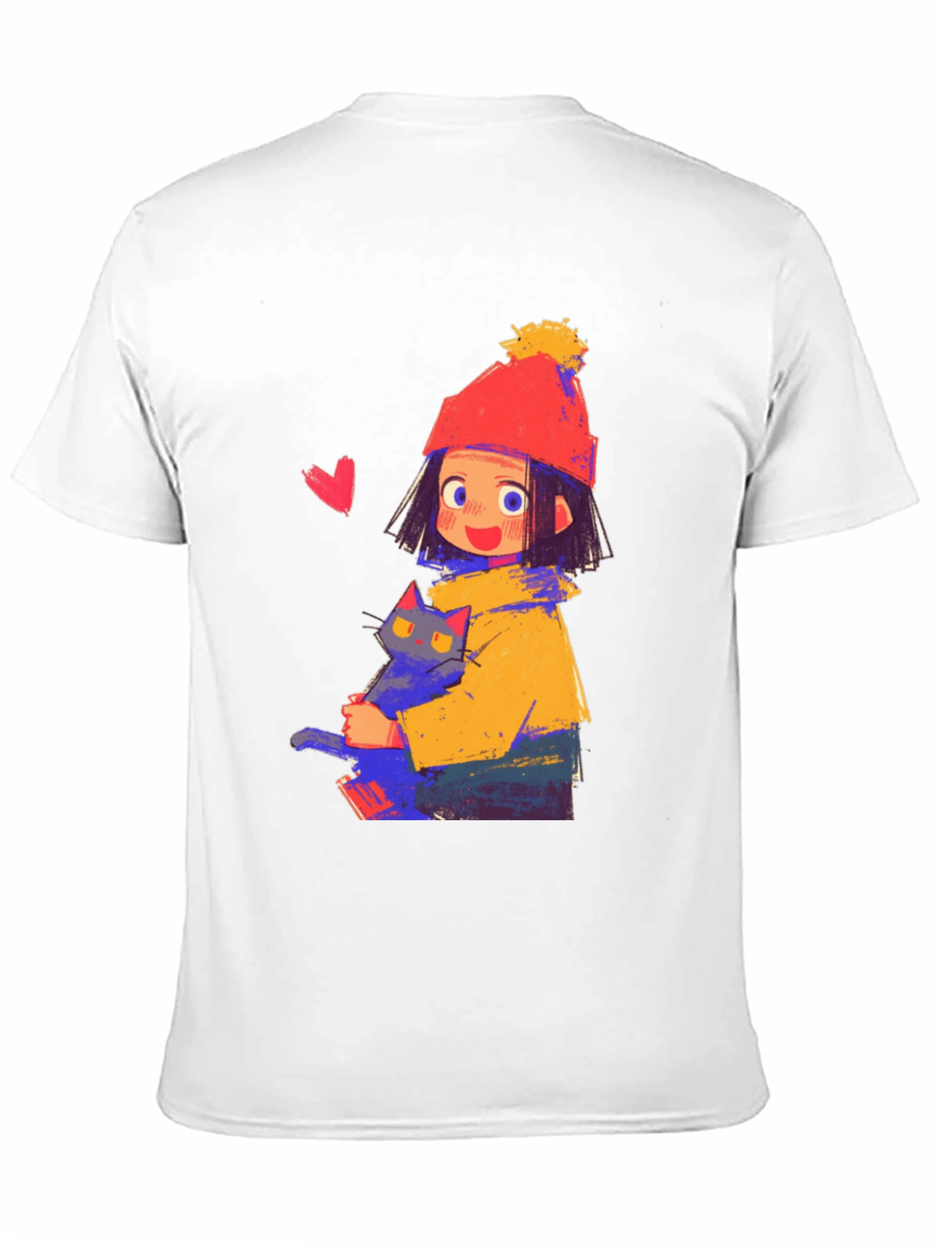 Cute Girl with Cat Graphic Tee