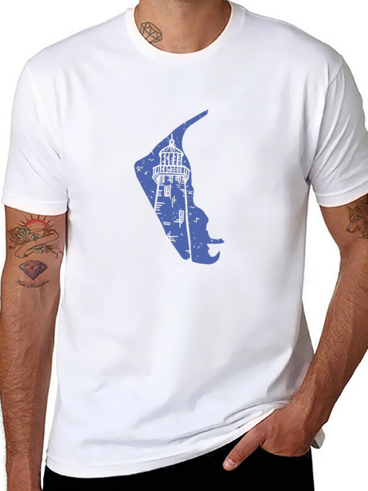 Coastal Lighthouse Graphic Tee - Black Cotton Blend