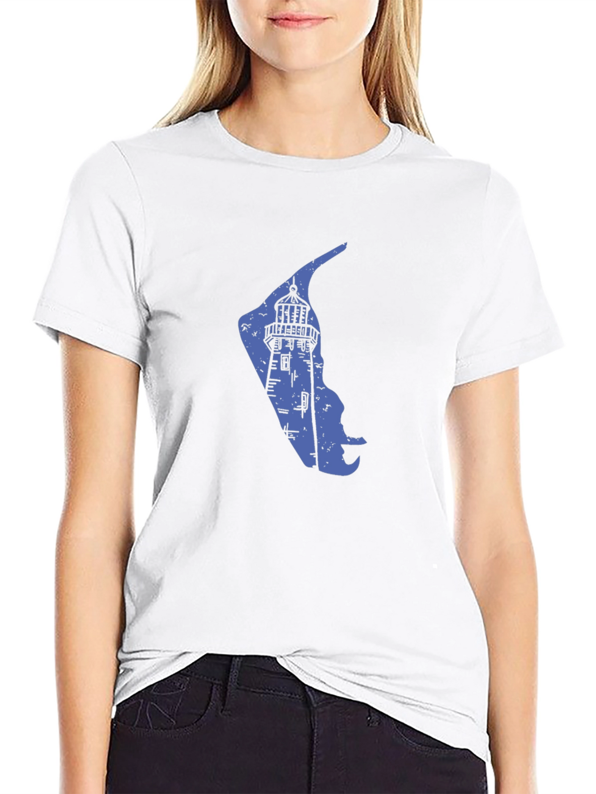 Coastal Lighthouse Graphic Tee - Black Cotton Blend