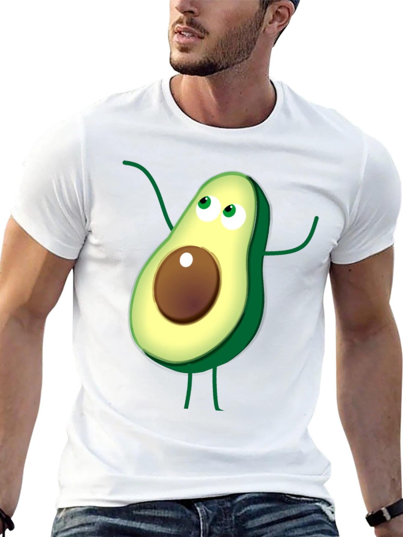 Avocado Cartoon Graphic T-Shirt - Casual Black Tee