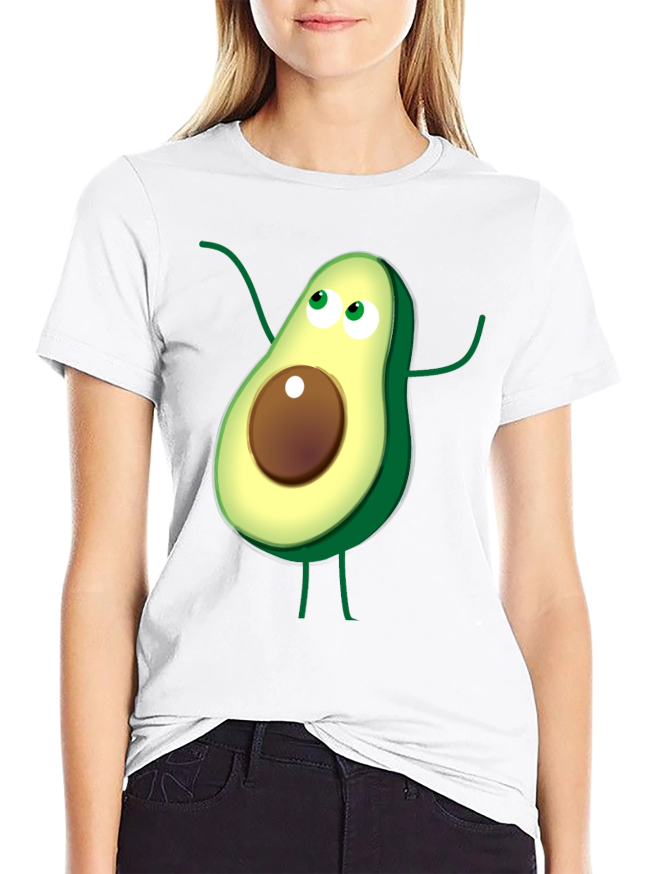 Avocado Cartoon Graphic T-Shirt - Casual Black Tee