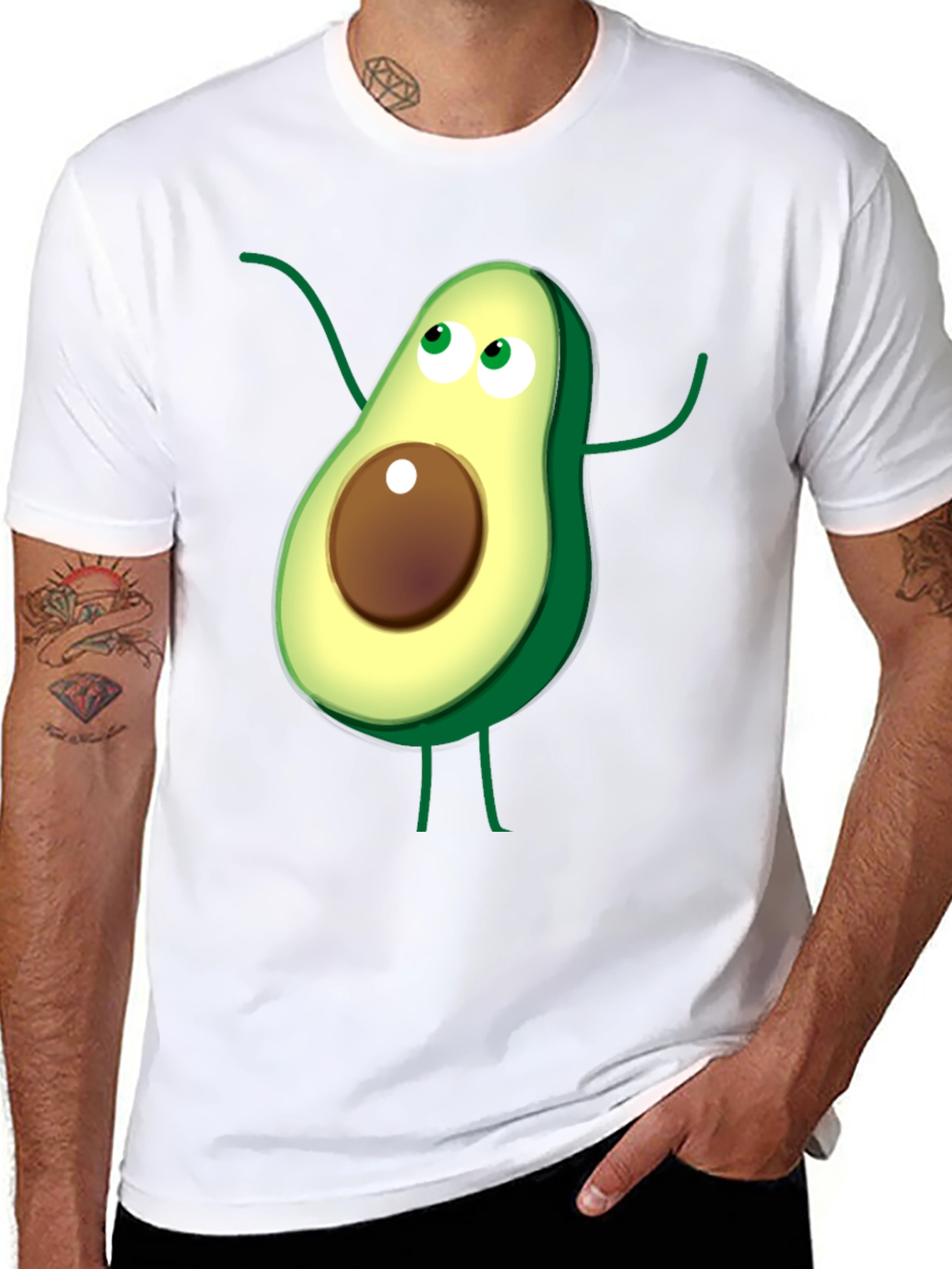 Avocado Cartoon Graphic T-Shirt - Casual Black Tee