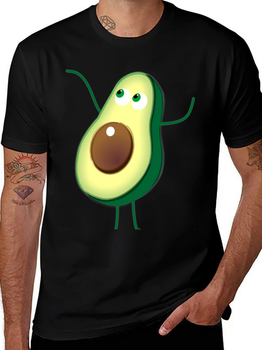 Avocado Cartoon Graphic T-Shirt - Casual Black Tee