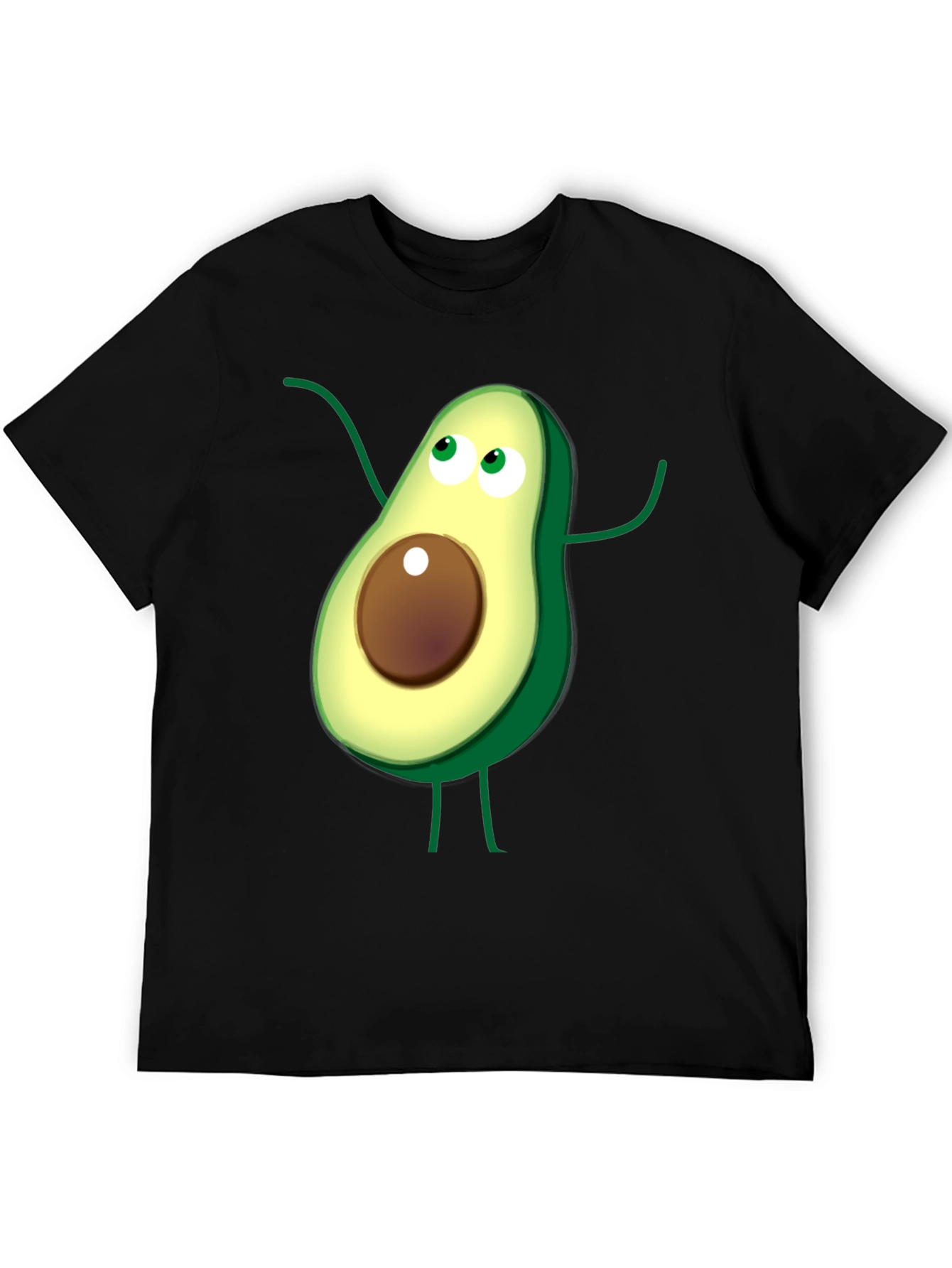 Avocado Cartoon Graphic T-Shirt - Casual Black Tee
