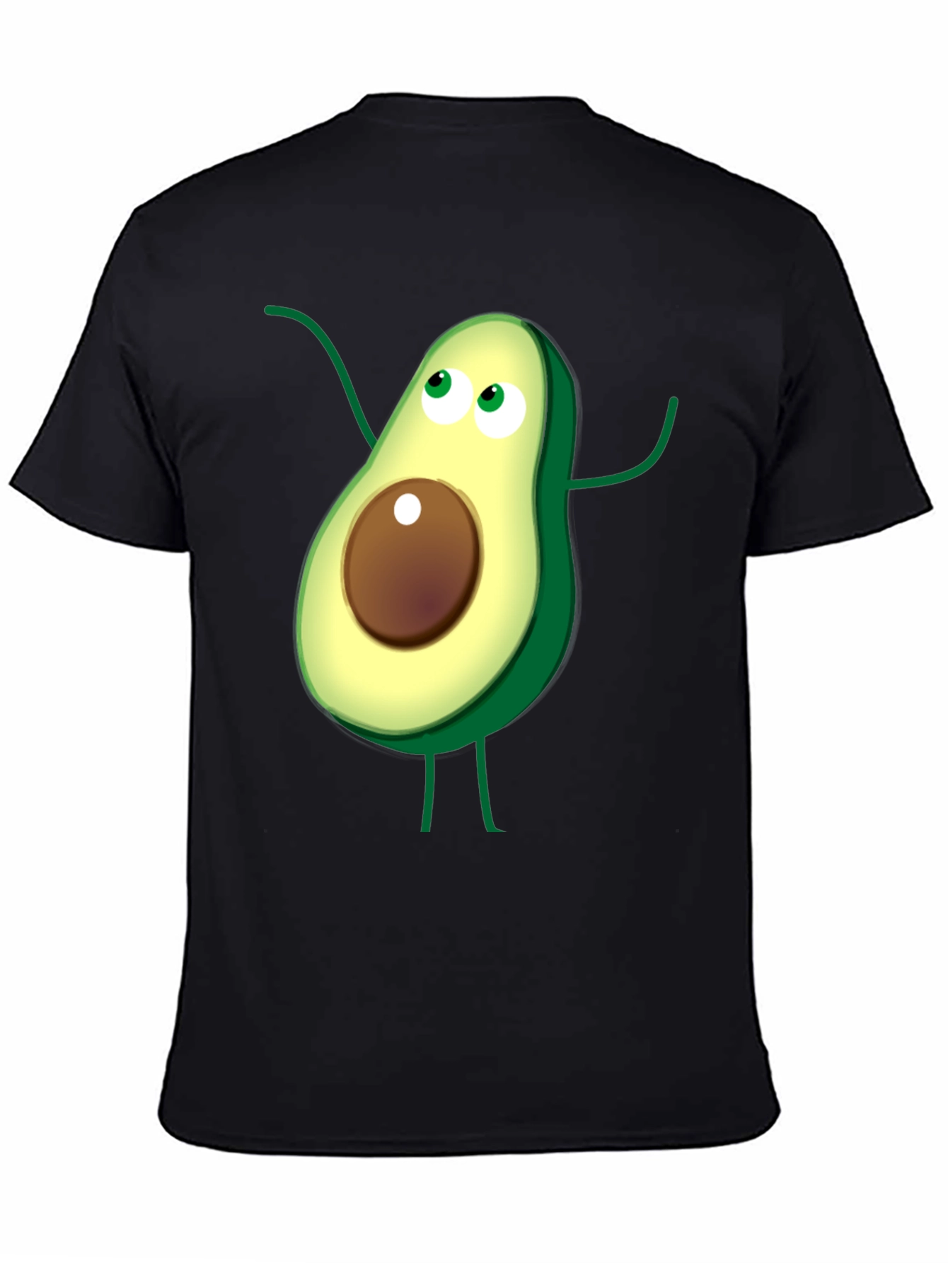 Avocado Cartoon Graphic T-Shirt - Casual Black Tee