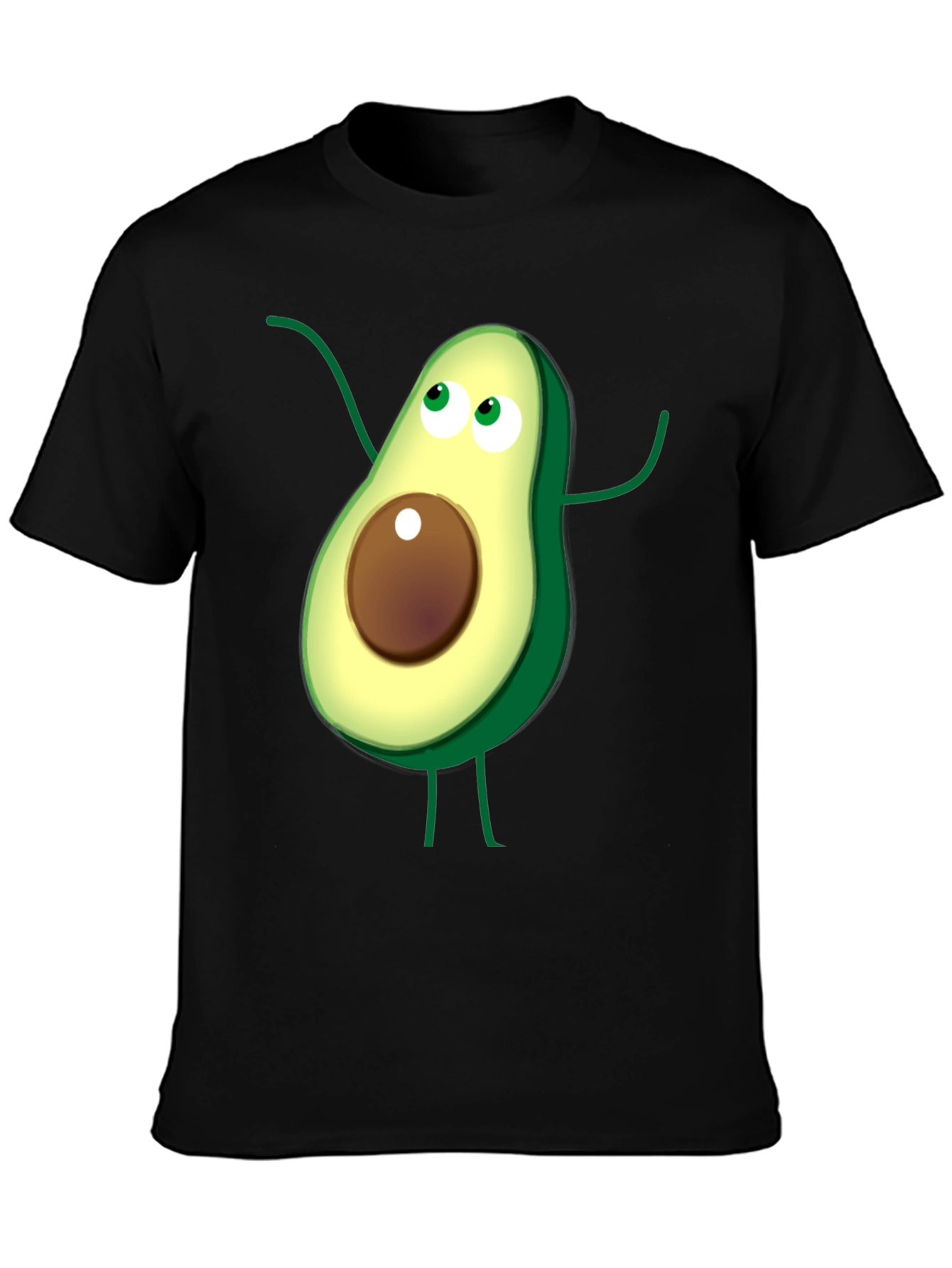Avocado Cartoon Graphic T-Shirt - Casual Black Tee