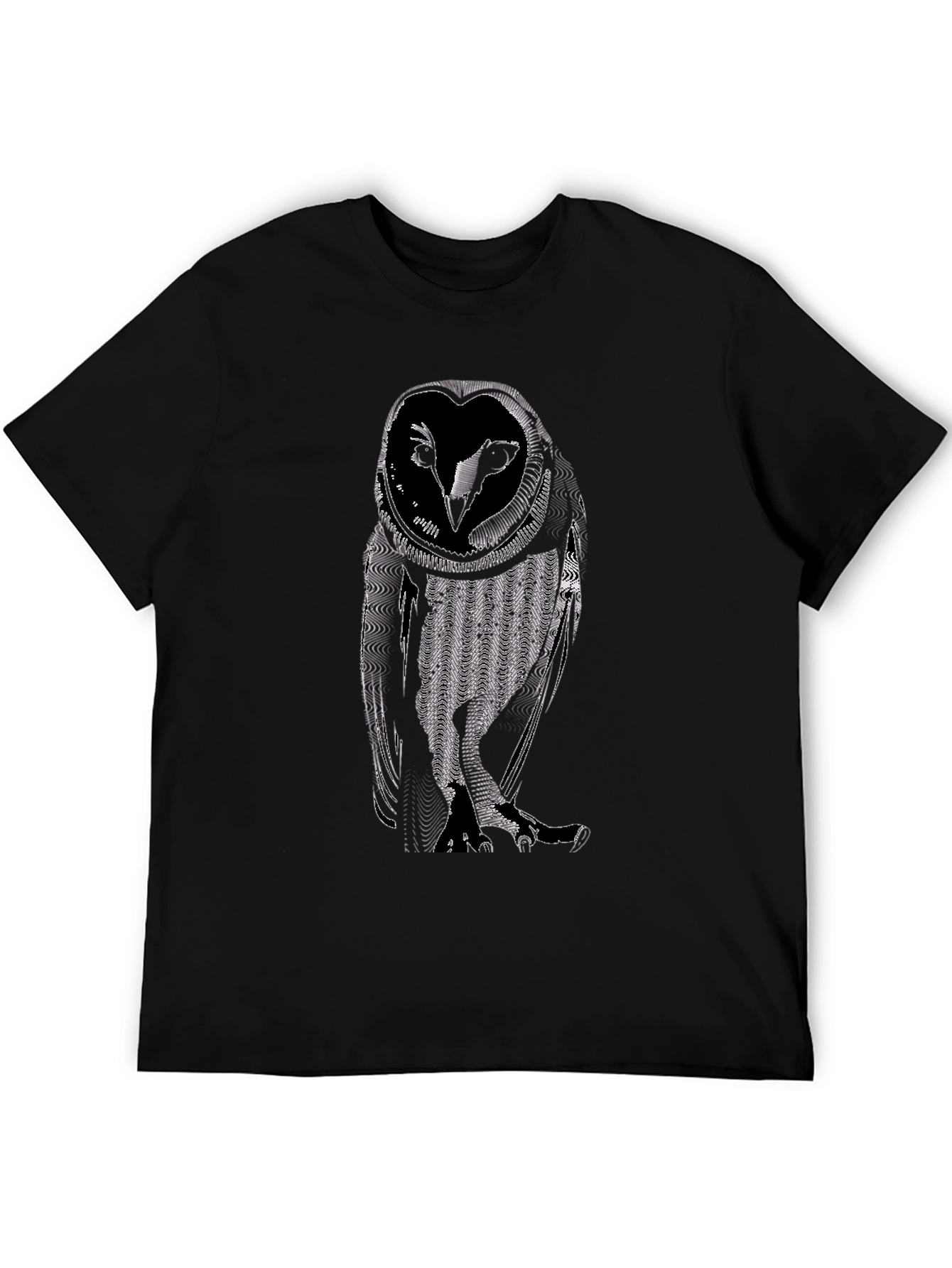 Abstract Owl Graphic Tee - Black Cotton Casual Shirt