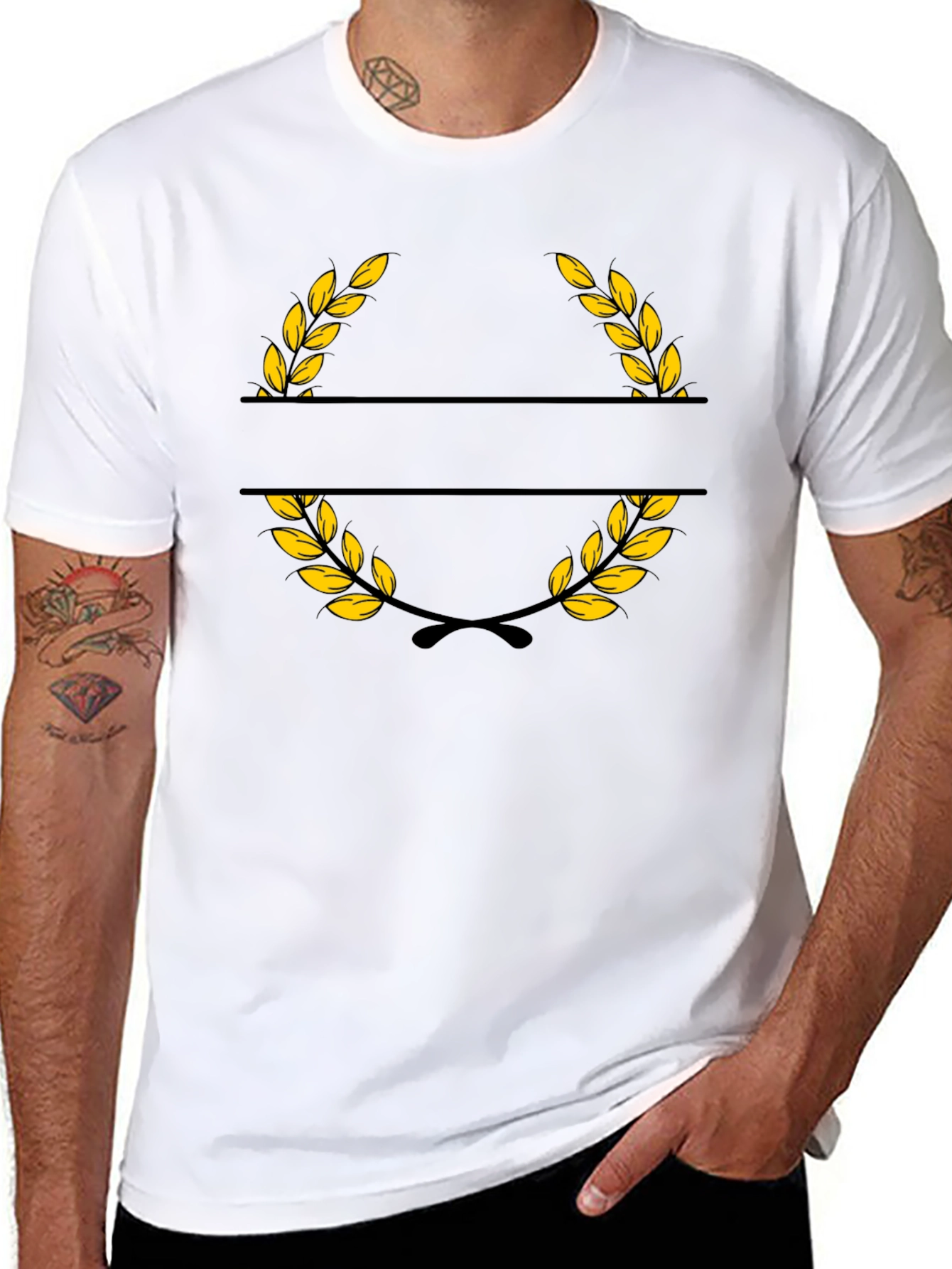 Elegant Black T-Shirt with Golden Wreath Design