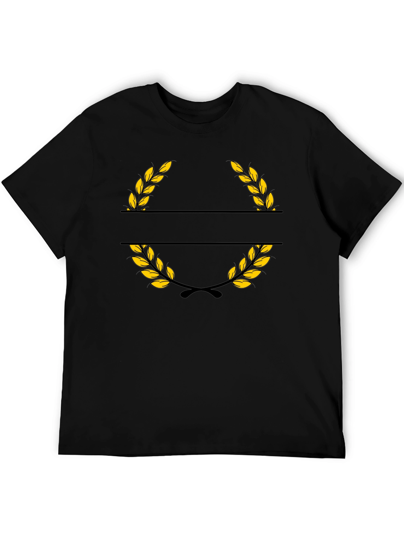 Elegant Black T-Shirt with Golden Wreath Design