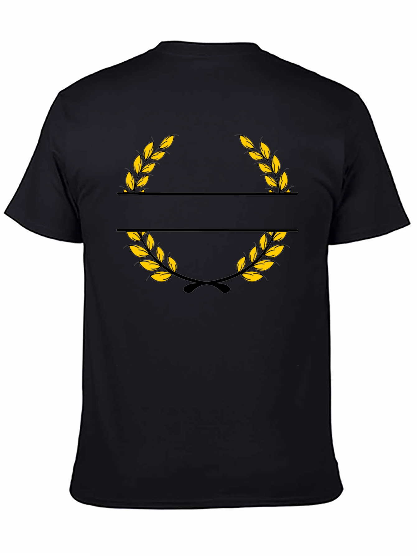 Elegant Black T-Shirt with Golden Wreath Design
