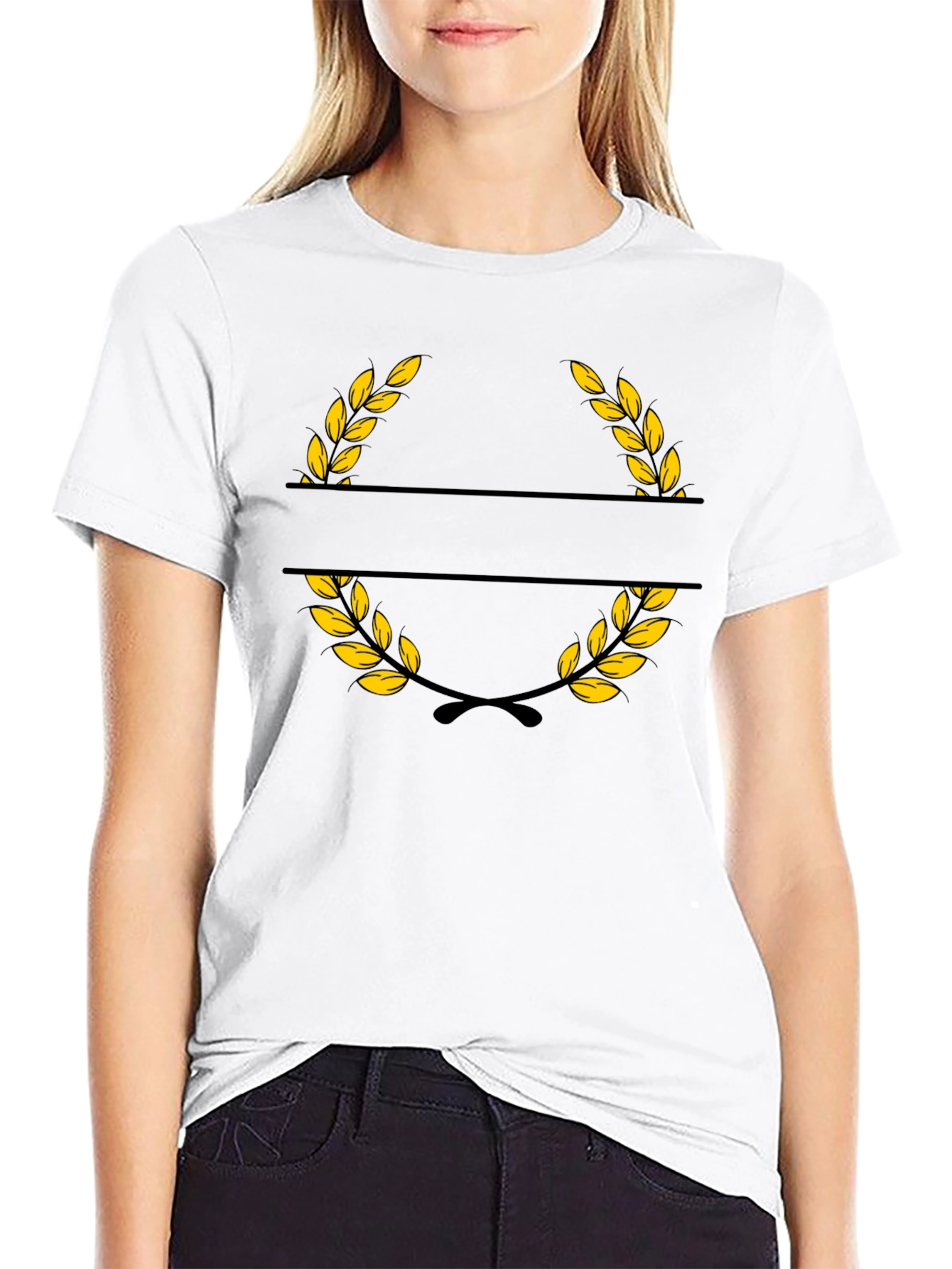 Elegant Black T-Shirt with Golden Wreath Design