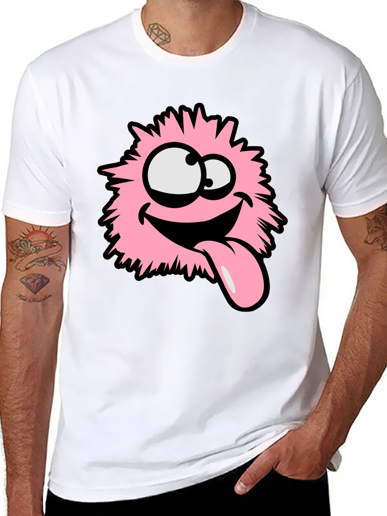 Funny Pink Fluffy Monster Graphic T-Shirt