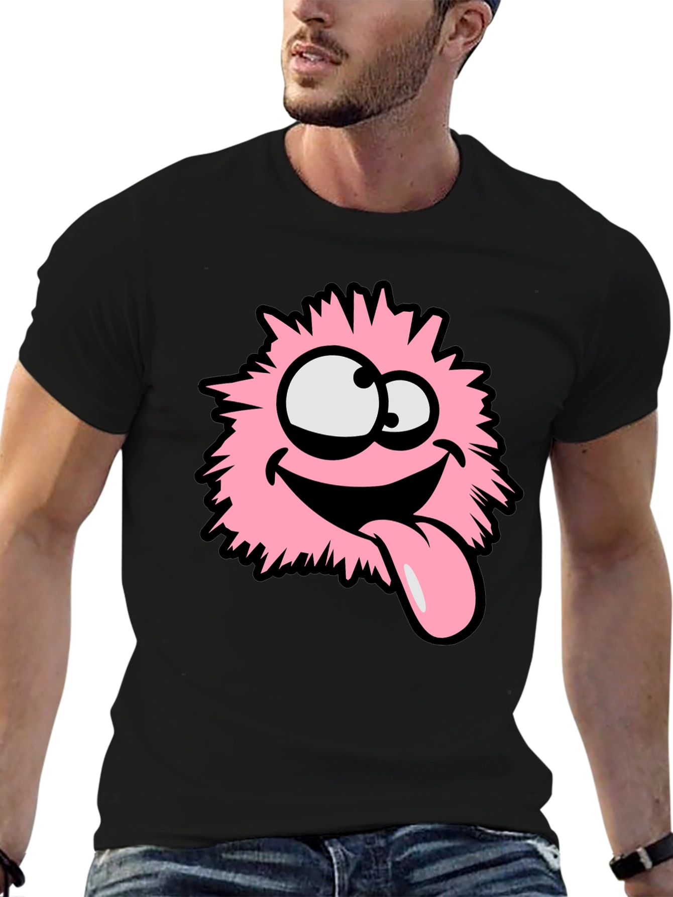 Funny Pink Fluffy Monster Graphic T-Shirt