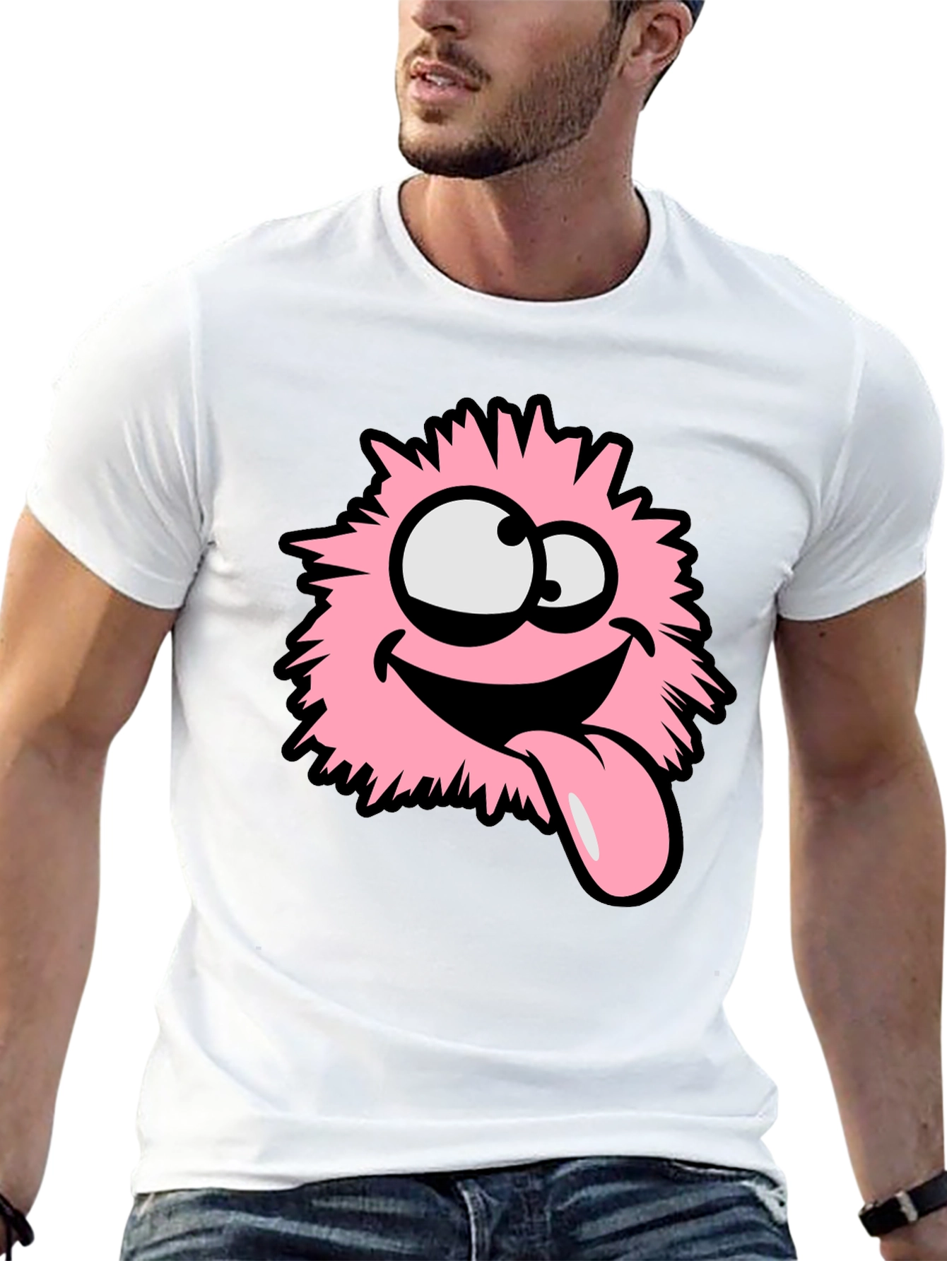 Funny Pink Fluffy Monster Graphic T-Shirt